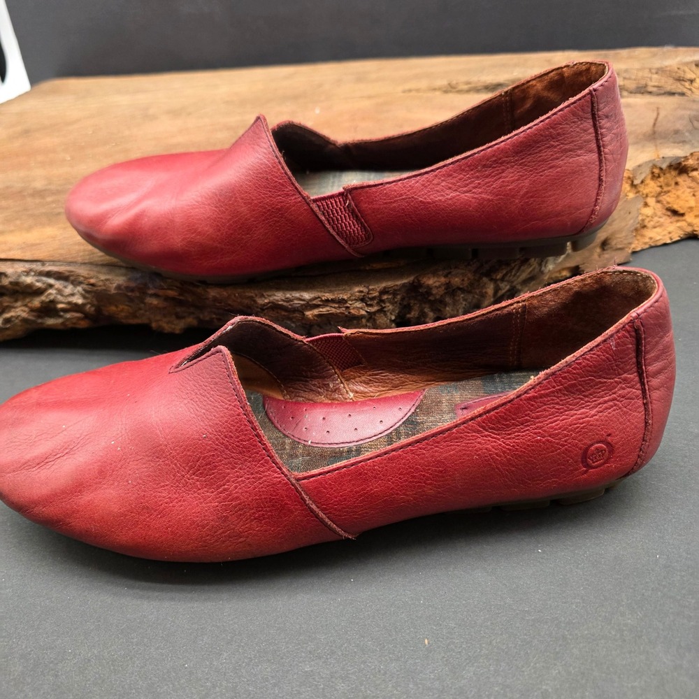Born Loafers W 10.5-11 Red Leather Slip On Comfort Flat Quiet Casual Luxury Boho - Picture 3 of 7